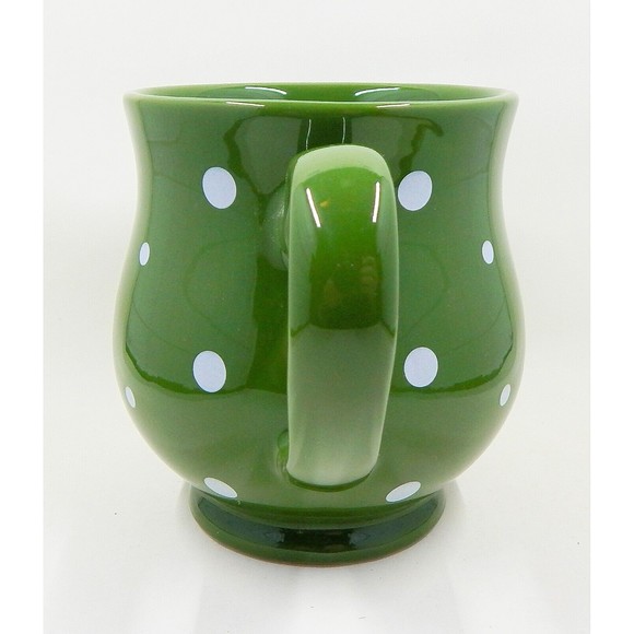 Temptations By Tara Green White Polka Dot Belly Coffee Mug Cup 16 oz - Picture 6 of 10